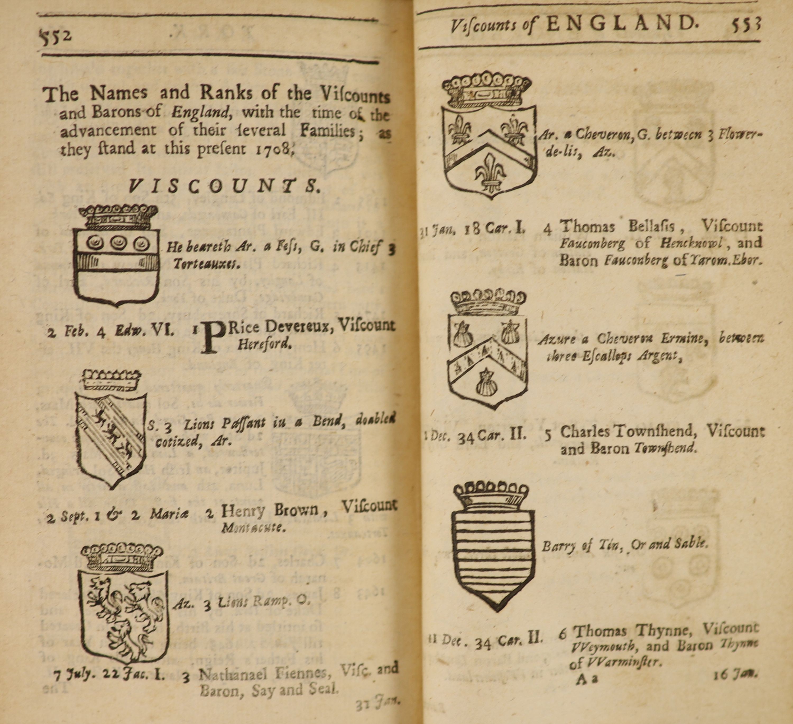 Heylyn, Peter – A Help to English History, Containing a Succession of all the kings of England... Complete with numerous vignettes. Calf with panelled spine and morocco label. John Walthoe, London, 1709.